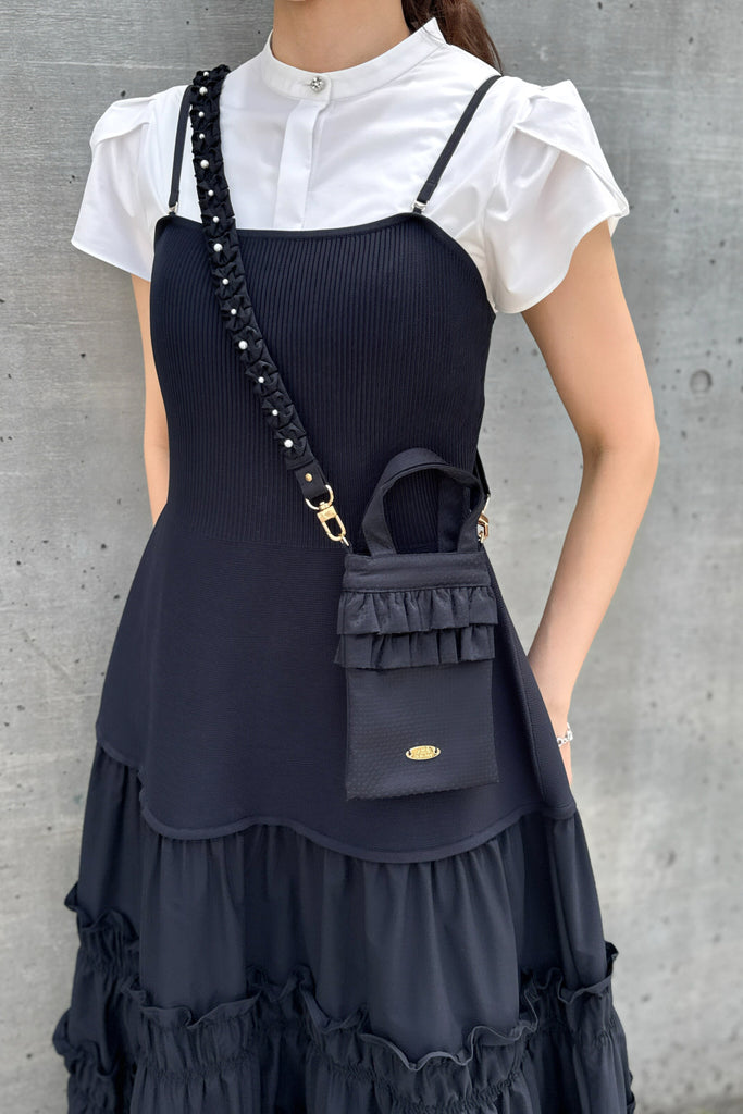 アメノチハレAme no c hi Hareストラップキャミドレス黒 Coming soon】【Keep clean】タックジャカードショルダーストラップ
